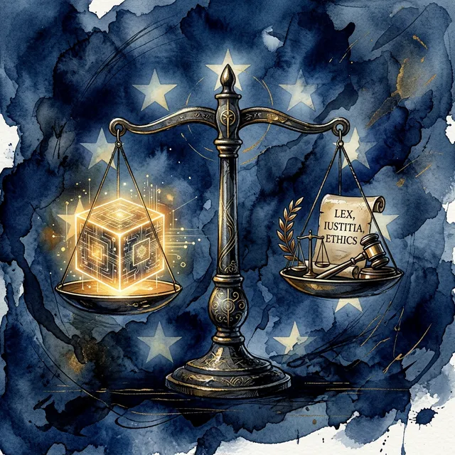 Waga sprawiedliwości reprezentująca prawo w obrębie Unii Europejskiej.