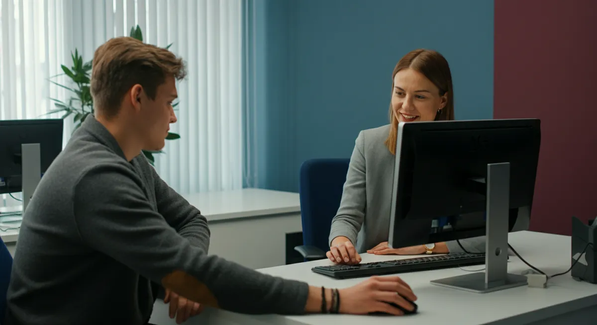 Pracownicy dziekanatu korzystający z nowoczesnych asystentów AI