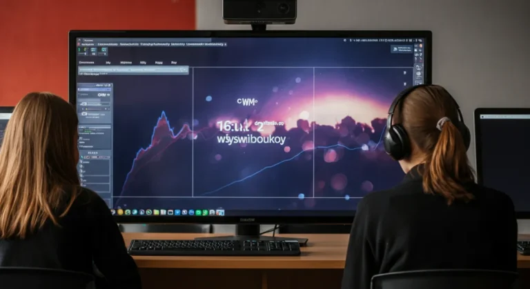 Jasny kampus uczelni wiosną, dynamiczni studenci przy pracy z AI