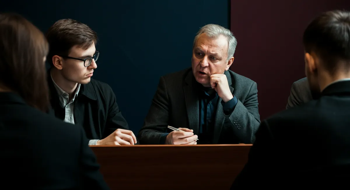 Zaangażowany wykładowca żywiołowo dyskutujący ze studentami