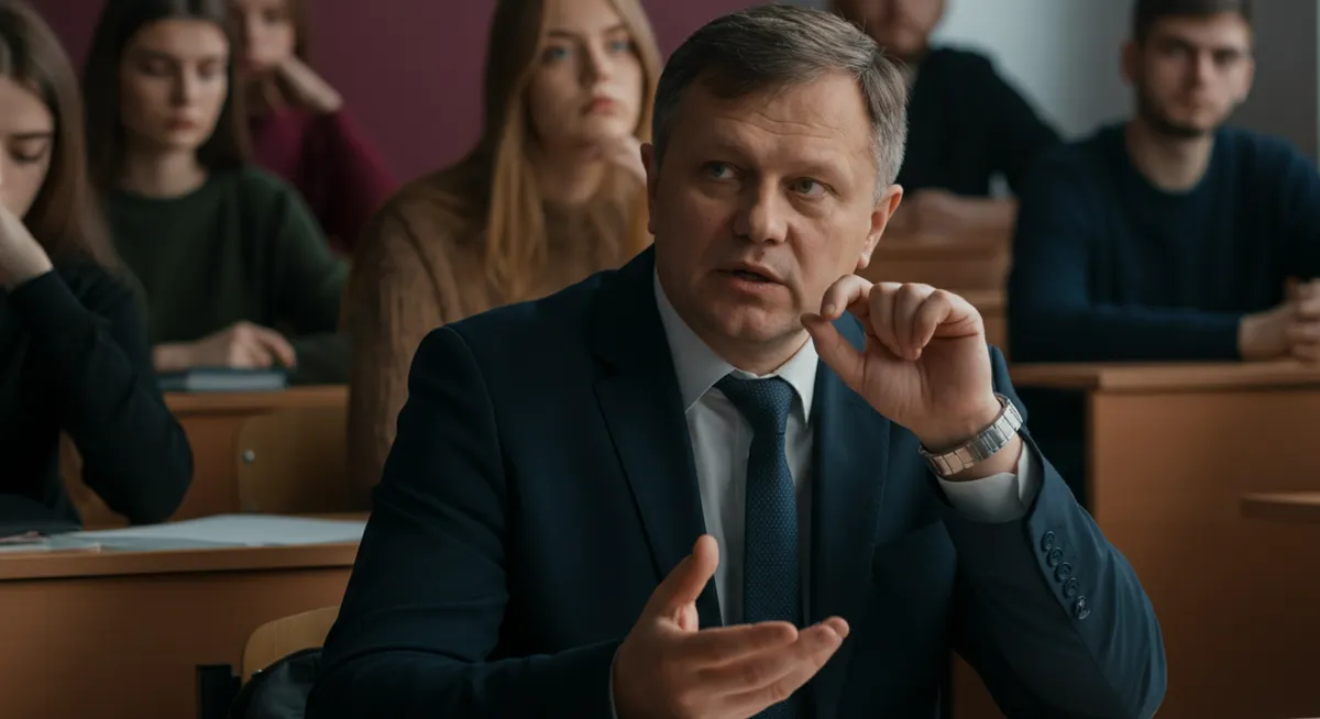 Profesor UEK tłumaczący zagadnienia AI grupie studentów