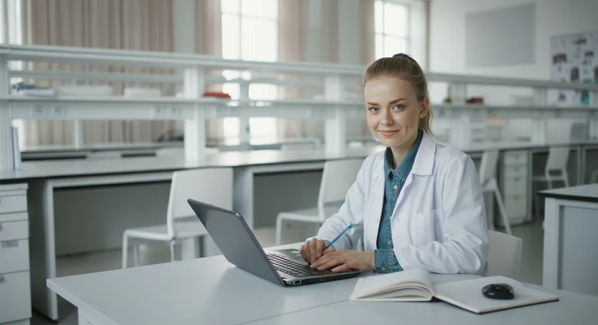 Przestronne laboratorium naukowe i pracujący badacz