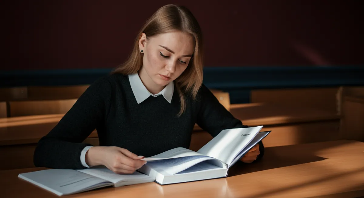 Studentka prawa analizująca dokumenty dotyczące AI