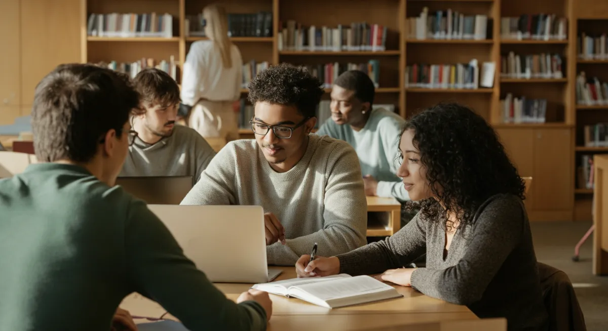 Grupa studentów UEK wspólnie analizuje wykresy i dane z raportu Stanford AI Index 2026