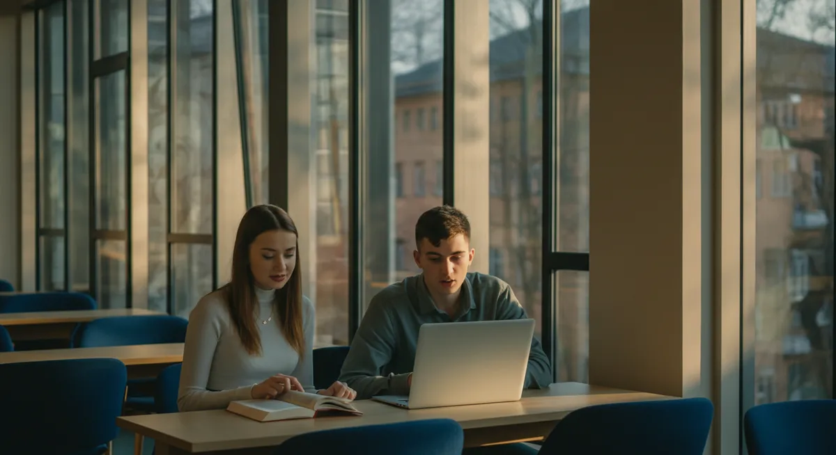 Student i profesor analizujący poprawność metodologiczną publikacji przy użyciu algorytmów AI