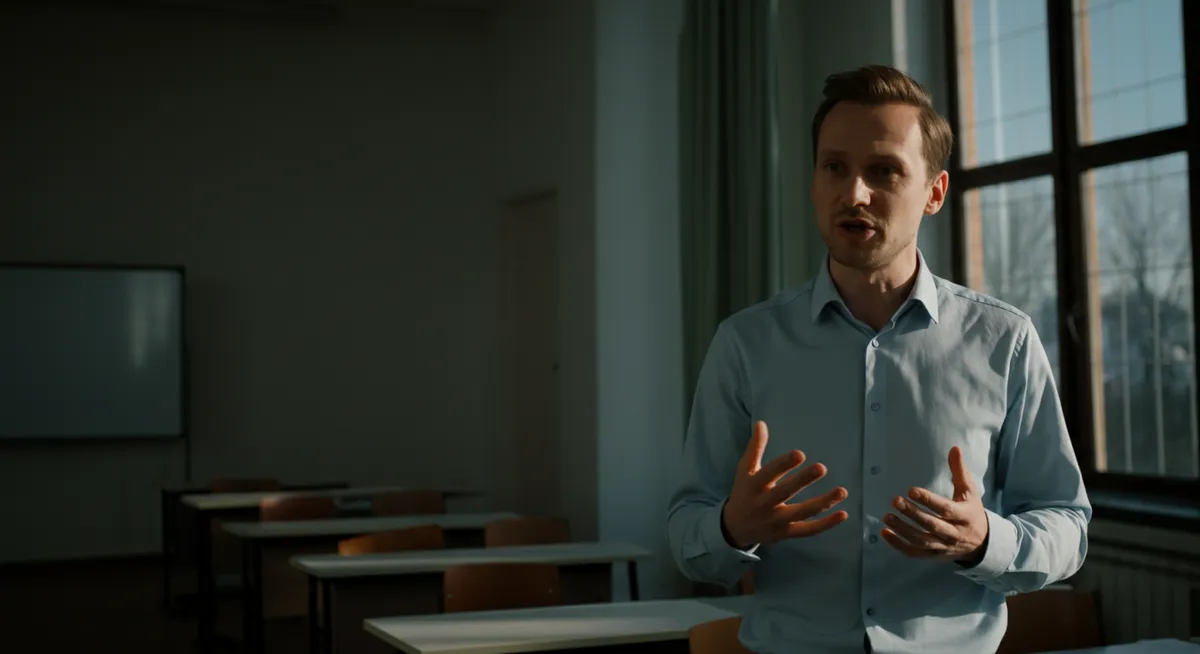 Wykładowca tłumaczący zagadnienia AI na tablicy