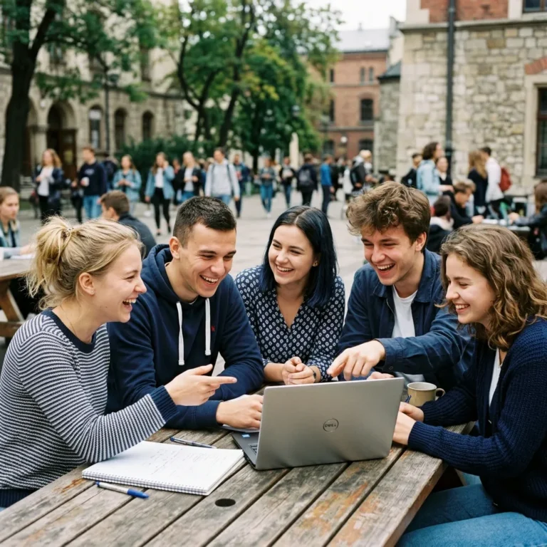 Studenci testujący modele AI na kampusie
